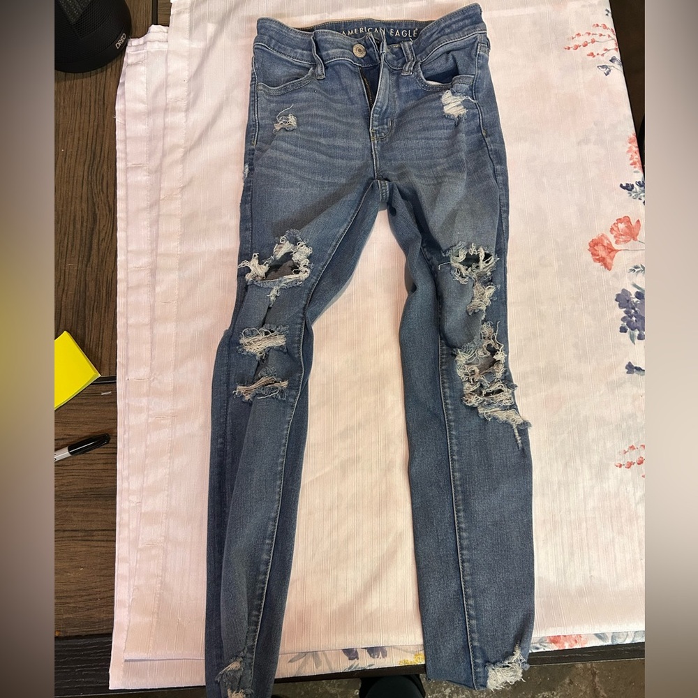 American Eagle Outfitters Ripped Skinny Jeans in Blue
